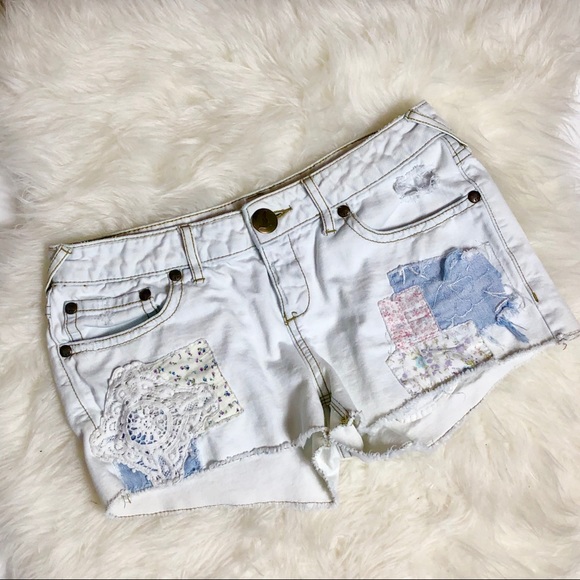 Free People Pants - Free People Light Wash Patched Shorts